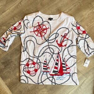 Charming Nautical Print Women's Top in Red and White